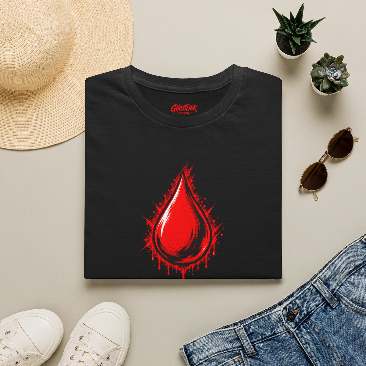 Ghostlink Blood Drop Graphic T-Shirt — Dripping Red Teardrop Design