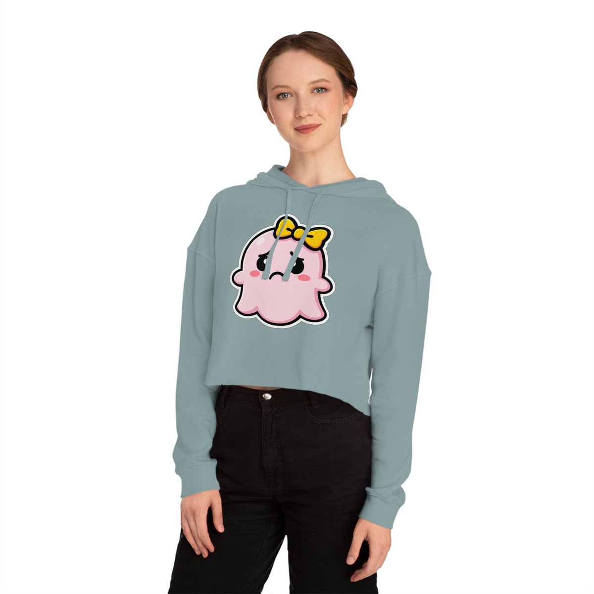 Sad "Daisy" Spookie Cropped Hoodie — Cute Kawaii Bow Graphic Sweatshirt for Women