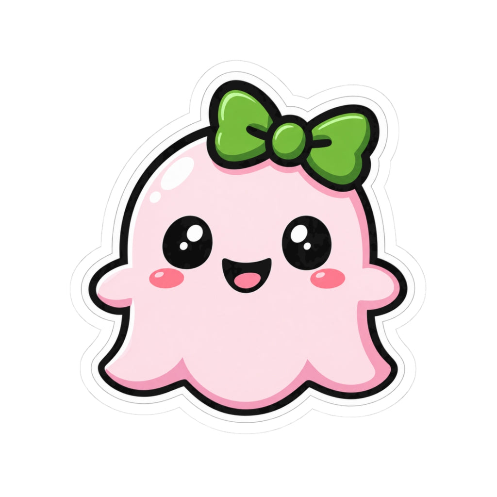 "Penelope happy" Spookie Sticker — Kawaii Bow Ghost Kiss-Cut Decal