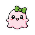 "Penelope happy" Spookie Sticker — Kawaii Bow Ghost Kiss-Cut Decal