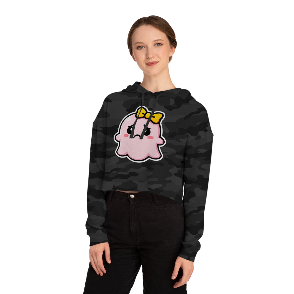 Sad "Daisy" Spookie Cropped Hoodie — Cute Kawaii Bow Graphic Sweatshirt for Women