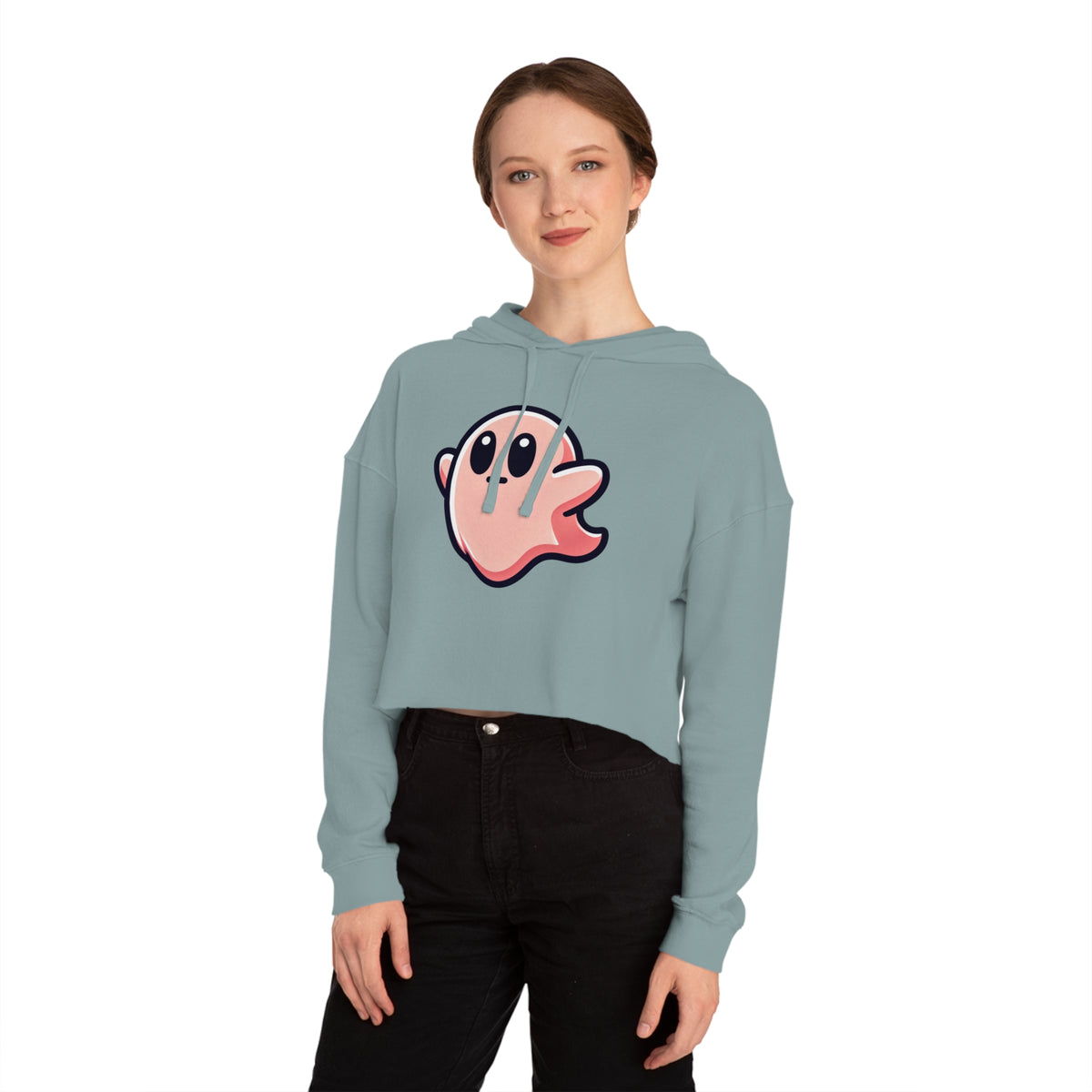 Susy "Midly Confused" Spookie Cropped Hoodie — Women’s Kawaii Ghost Hooded Sweatshirt
