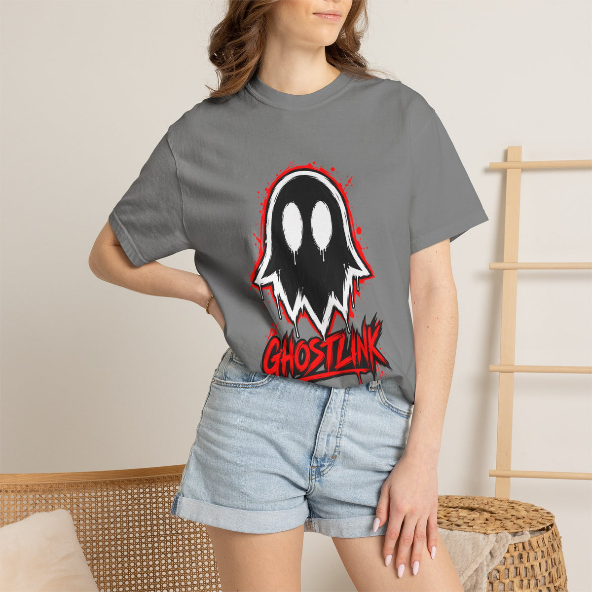 Ghostlink "Ghosty" Logo Garment-Dyed Tee — Heavyweight Streetwear T-Shirt