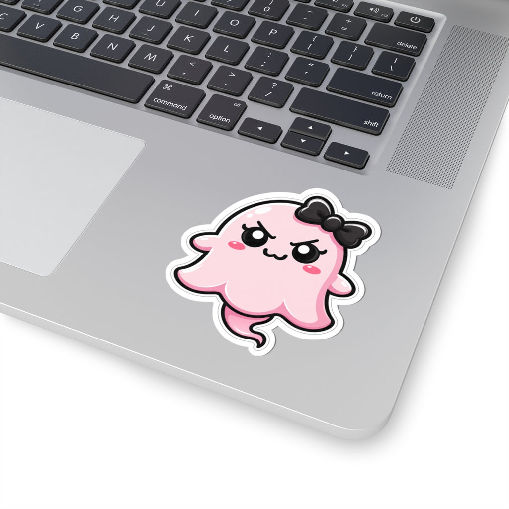 "Sabrina determined" Spookie Sticker — Kawaii Bow Ghost Kiss-Cut Decal