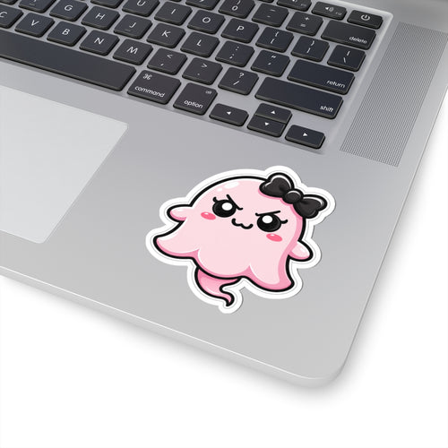 "Sabrina determined" Spookie Sticker — Kawaii Bow Ghost Kiss-Cut Decal