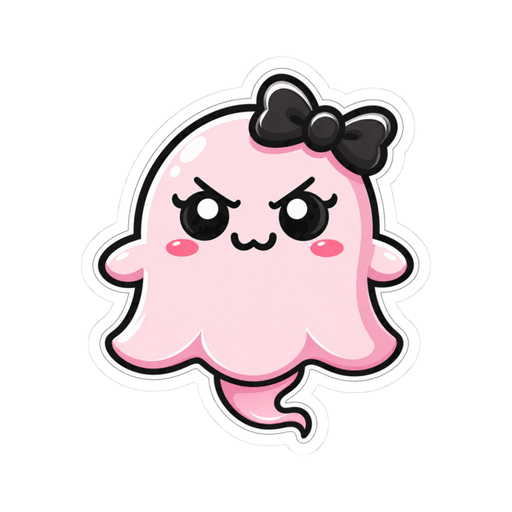 "Sabrina determined" Spookie Sticker — Kawaii Bow Ghost Kiss-Cut Decal