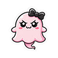 "Sabrina determined" Spookie Sticker — Kawaii Bow Ghost Kiss-Cut Decal