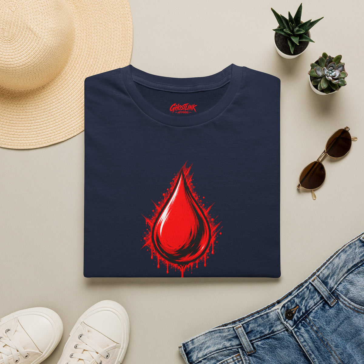 Ghostlink Blood Drop Graphic T-Shirt — Dripping Red Teardrop Design
