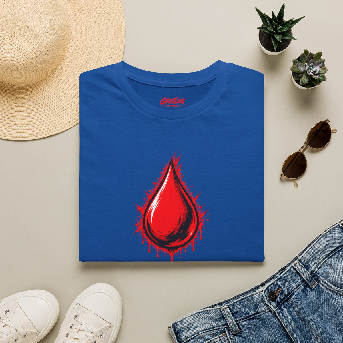 Ghostlink Blood Drop Graphic T-Shirt — Dripping Red Teardrop Design