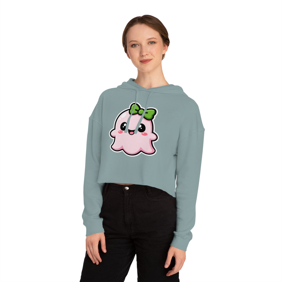 Happy "Penelope" Spookie Cropped Hoodie – Cute Kawaii Bow Graphic for Women