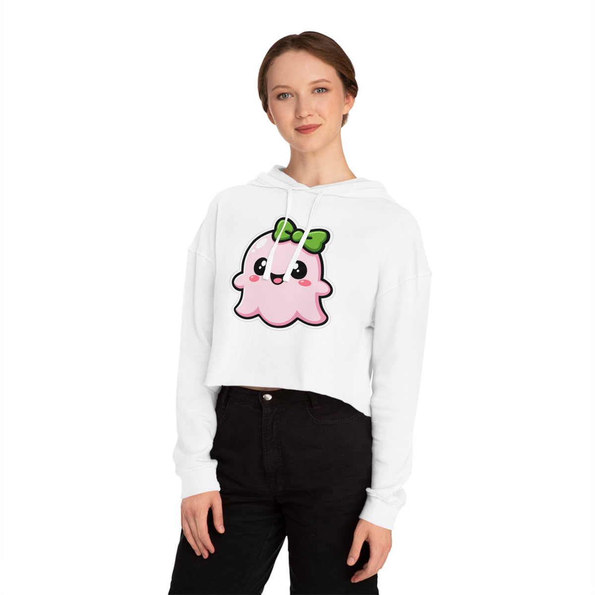 Happy "Penelope" Spookie Cropped Hoodie – Cute Kawaii Bow Graphic for Women