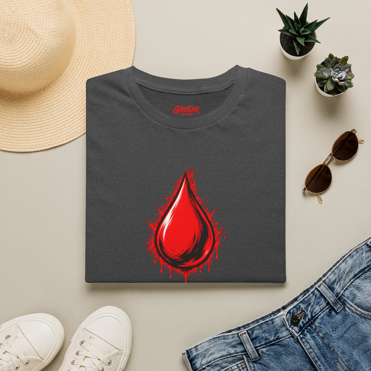 Ghostlink Blood Drop Graphic T-Shirt — Dripping Red Teardrop Design