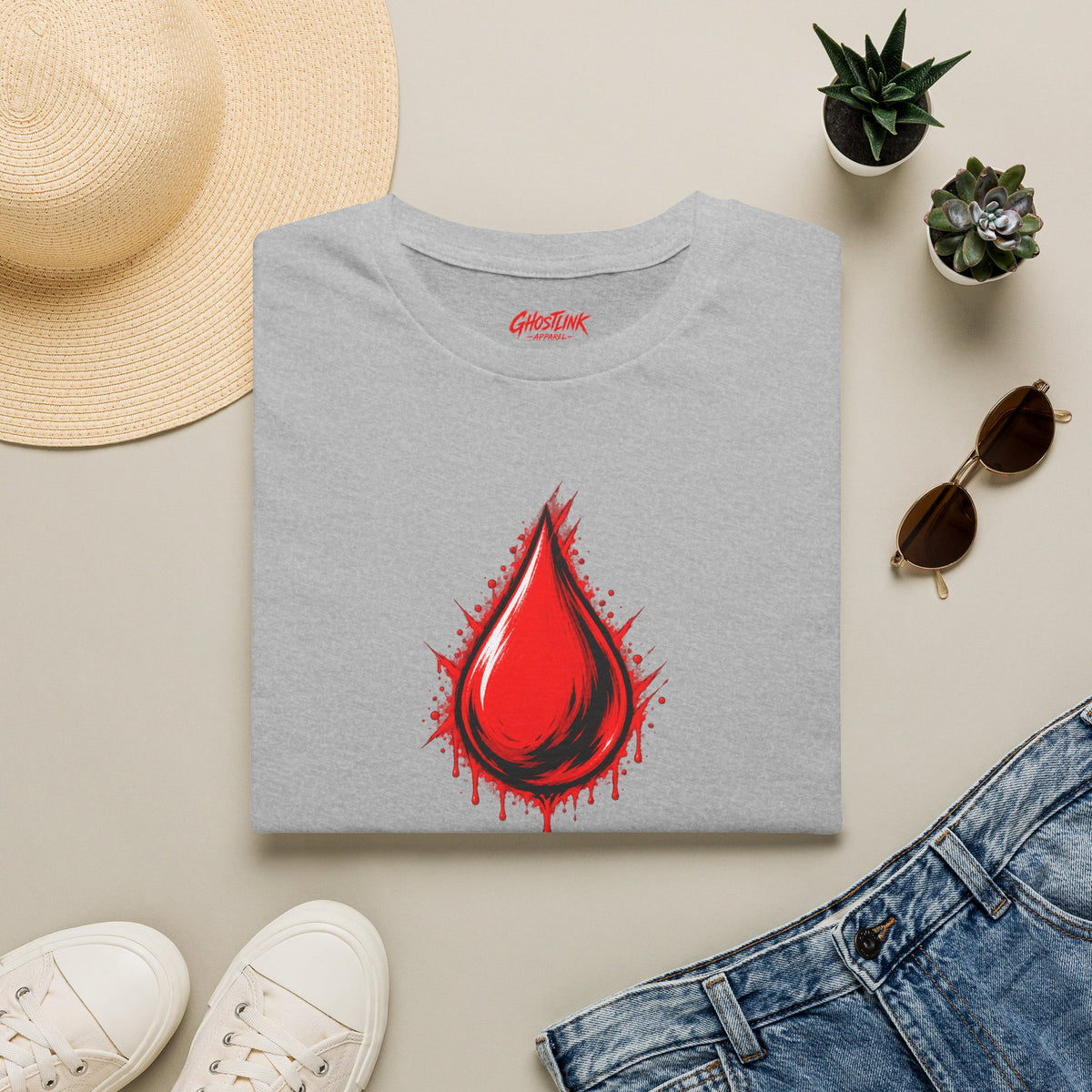 Ghostlink Blood Drop Graphic T-Shirt — Dripping Red Teardrop Design