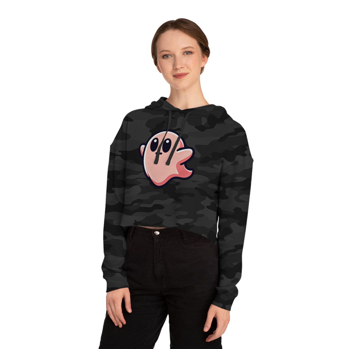 Susy "Midly Confused" Spookie Cropped Hoodie — Women’s Kawaii Ghost Hooded Sweatshirt