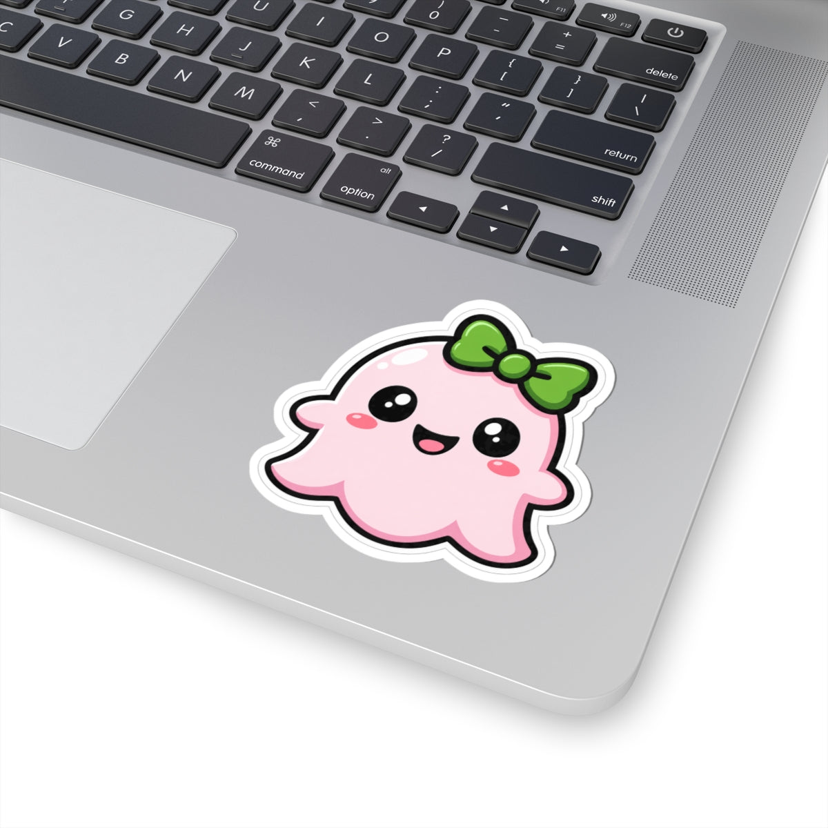 "Penelope happy" Spookie Sticker — Kawaii Bow Ghost Kiss-Cut Decal