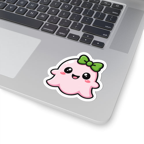 "Penelope happy" Spookie Sticker — Kawaii Bow Ghost Kiss-Cut Decal