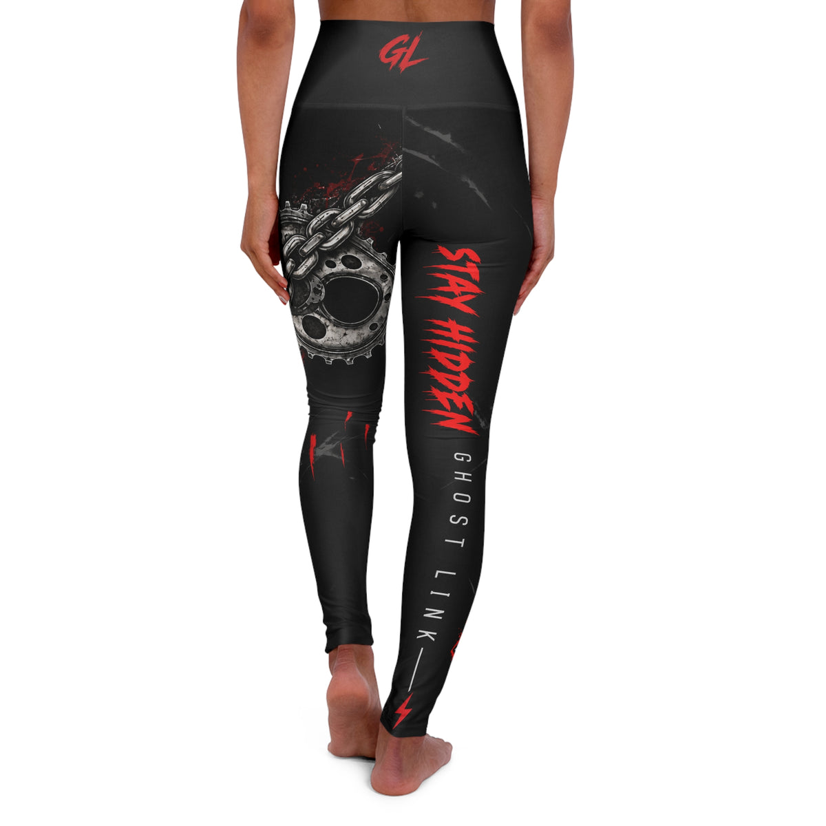 Ghost Link High-Waisted Yoga Leggings — 'Stay Hidden' Graphic Fitness Leggings