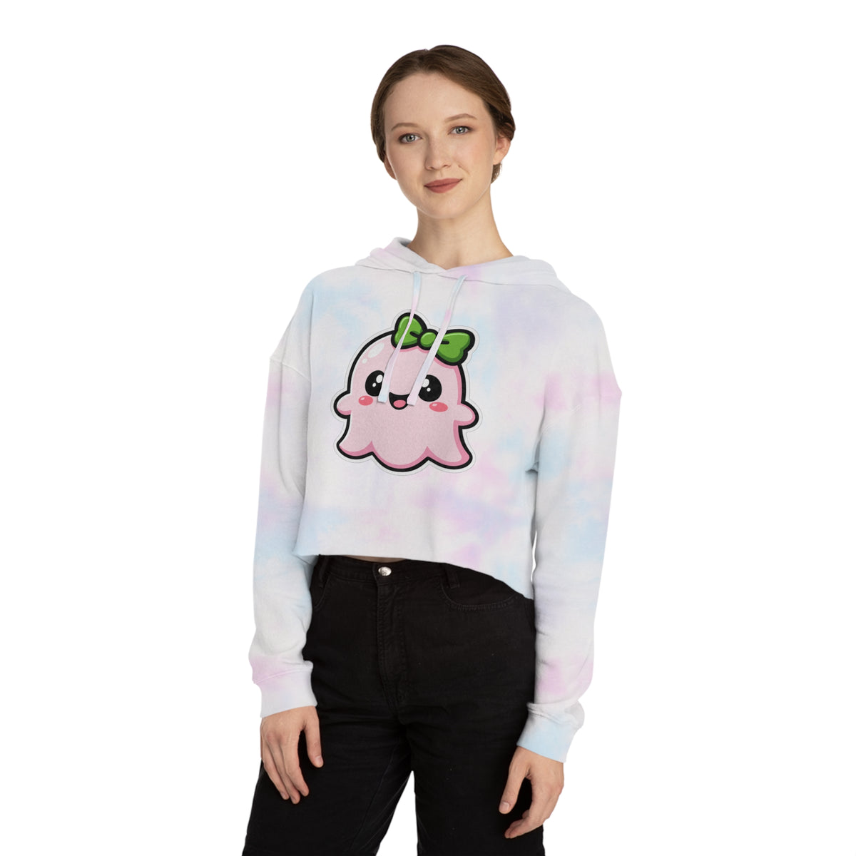 Happy "Penelope" Spookie Cropped Hoodie – Cute Kawaii Bow Graphic for Women
