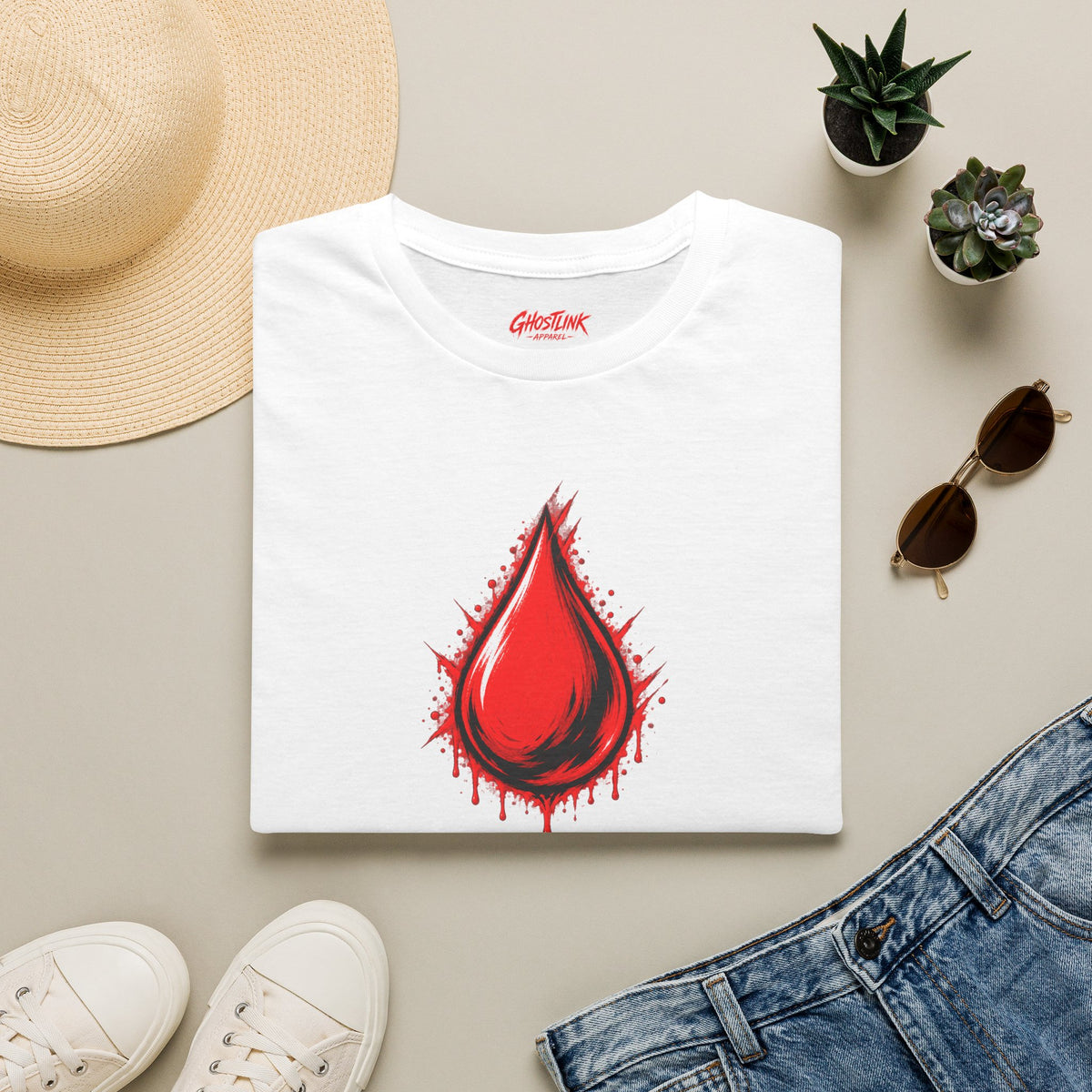Ghostlink Blood Drop Graphic T-Shirt — Dripping Red Teardrop Design