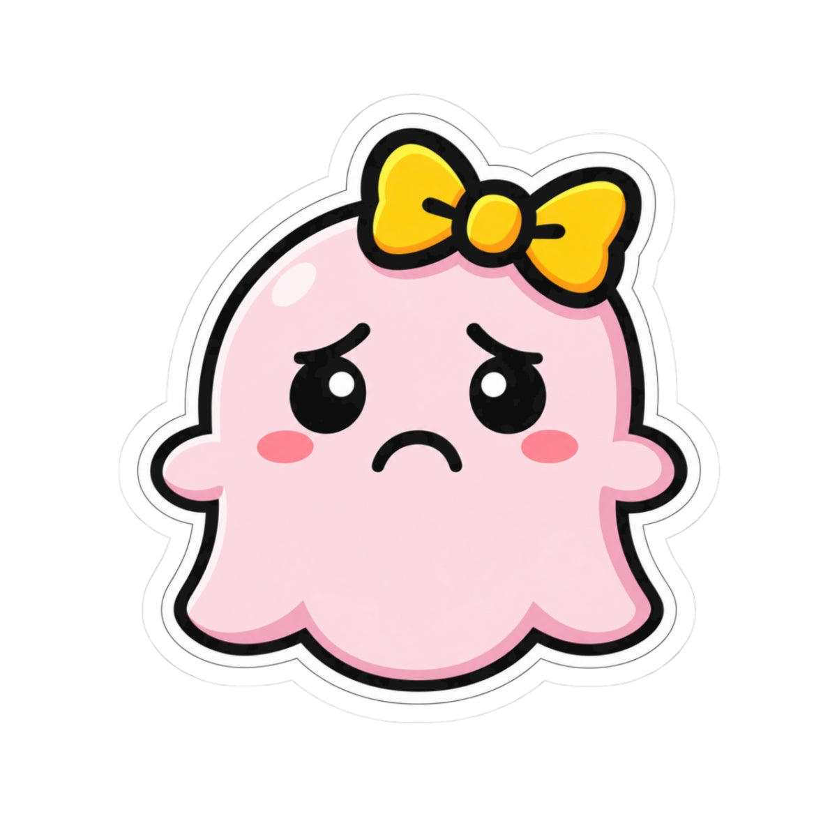 "Daisy Sad" Spookie Sticker — Kawaii Bow Ghost Kiss-Cut Decal
