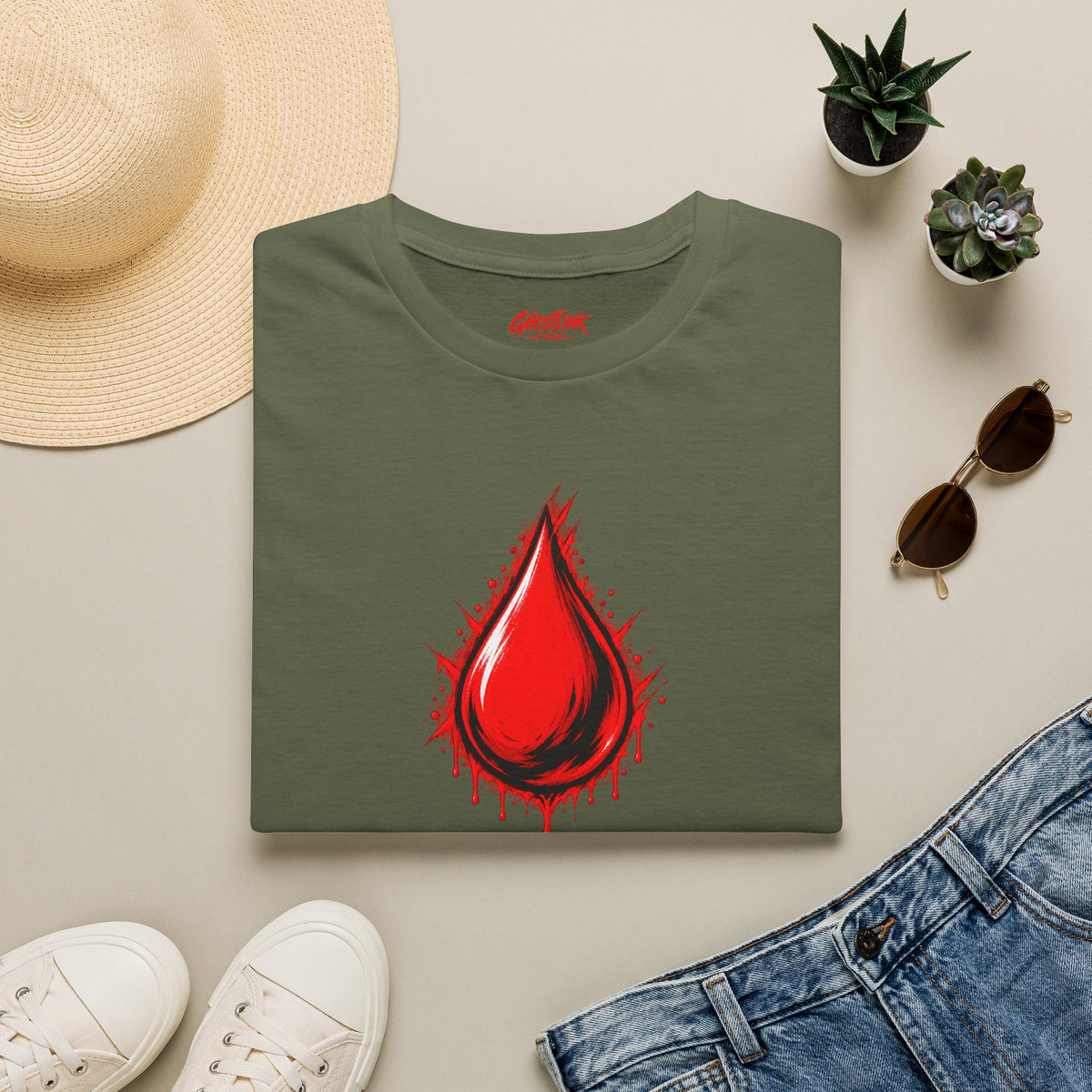 Ghostlink Blood Drop Graphic T-Shirt — Dripping Red Teardrop Design