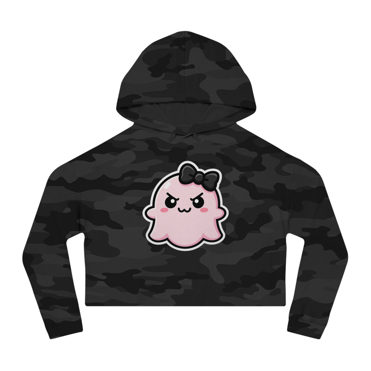 Cute Determined "Sabrina" Spookie Cropped Hoodie – Kawaii Bow Graphic Women’s Sweatshirt