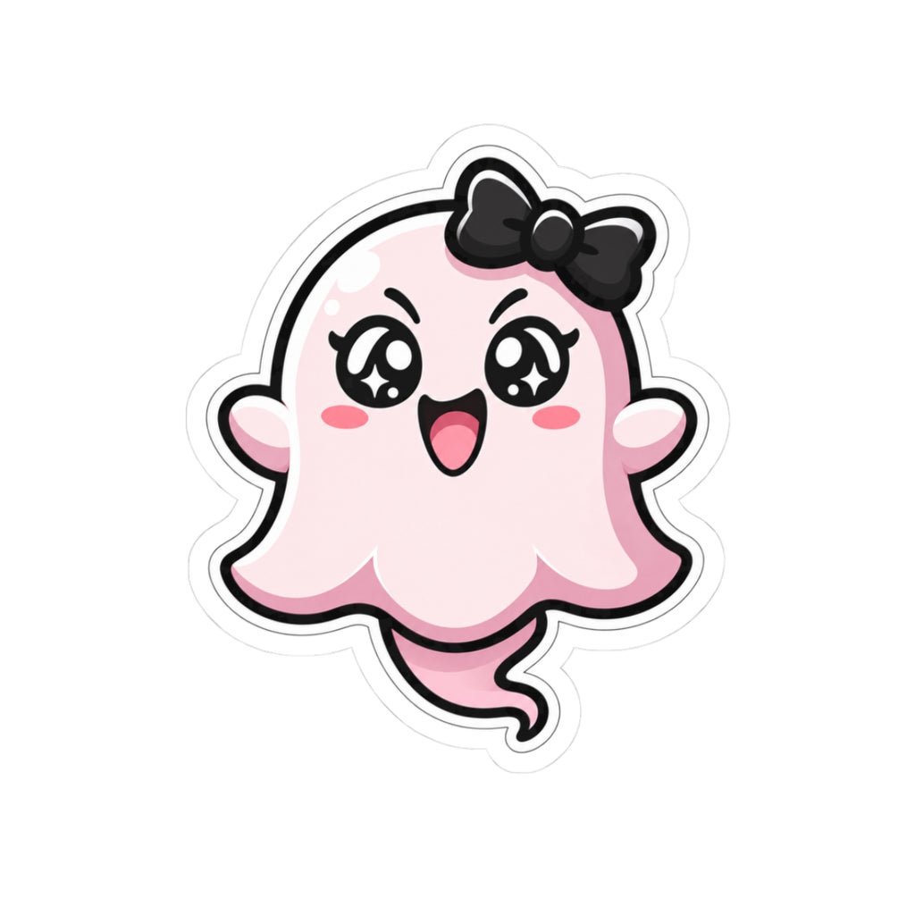 "Excited Sabrina" Spookie Sticker — Kawaii Bow Ghost Kiss-Cut Decal