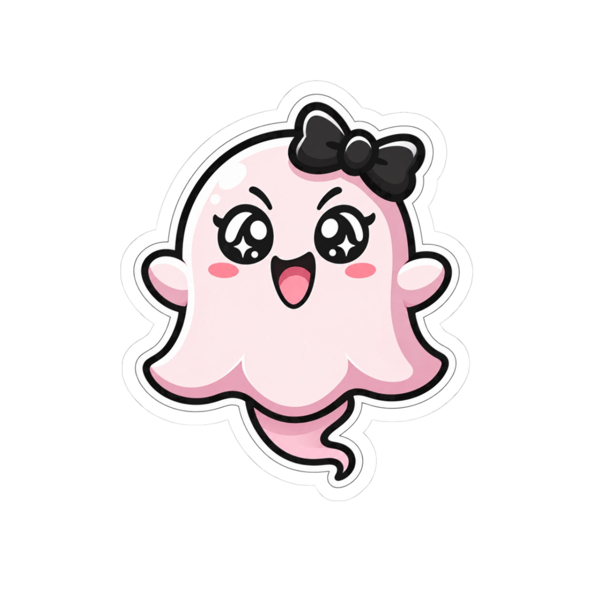 "Excited Sabrina" Spookie Sticker — Kawaii Bow Ghost Kiss-Cut Decal