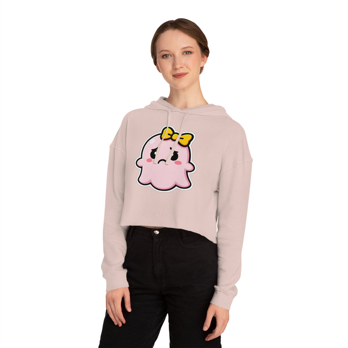 Sad "Daisy" Spookie Cropped Hoodie — Cute Kawaii Bow Graphic Sweatshirt for Women