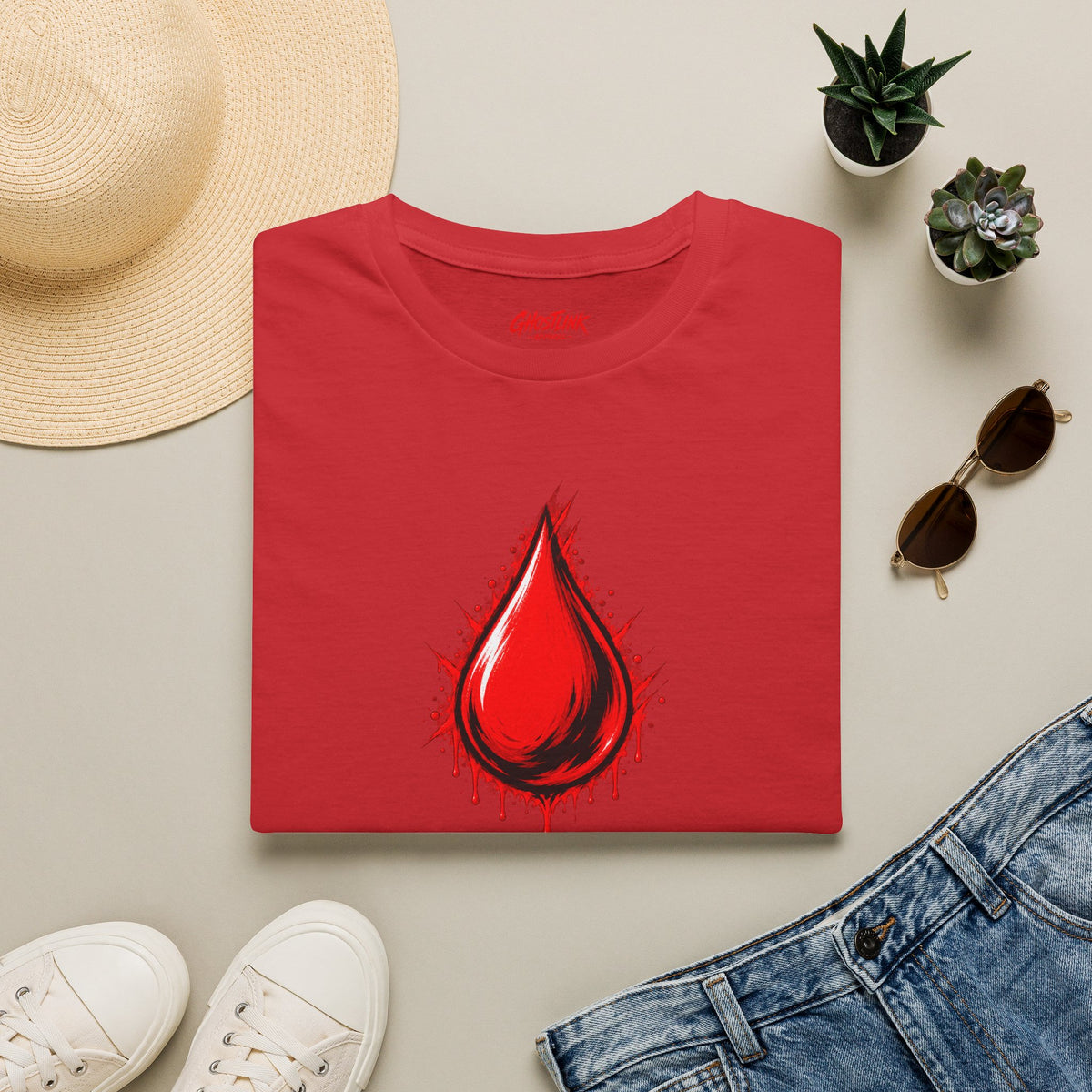 Ghostlink Blood Drop Graphic T-Shirt — Dripping Red Teardrop Design